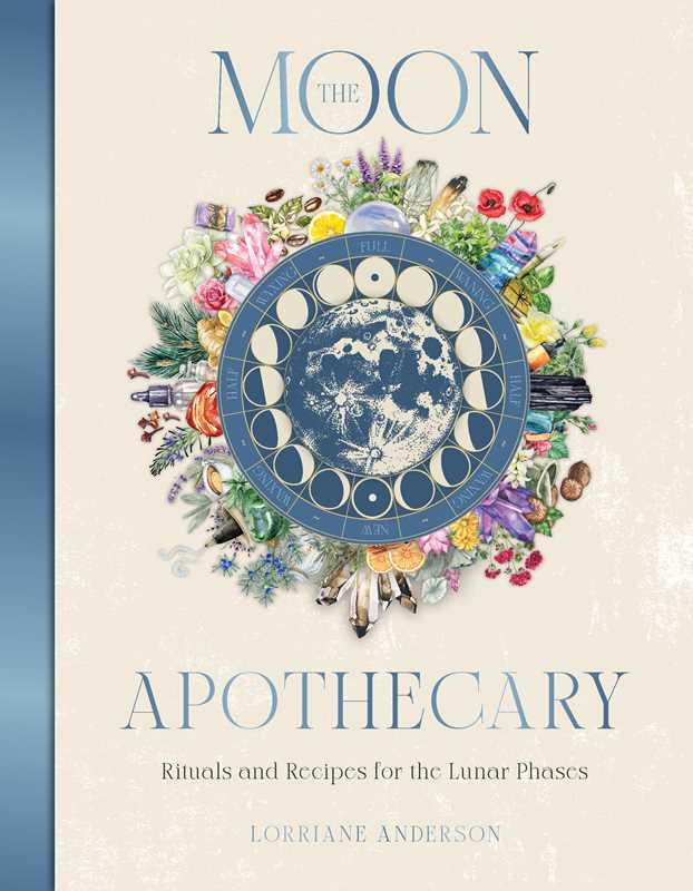 Book cover of 'The Moon Apothecary' with a floral design and moon phases.