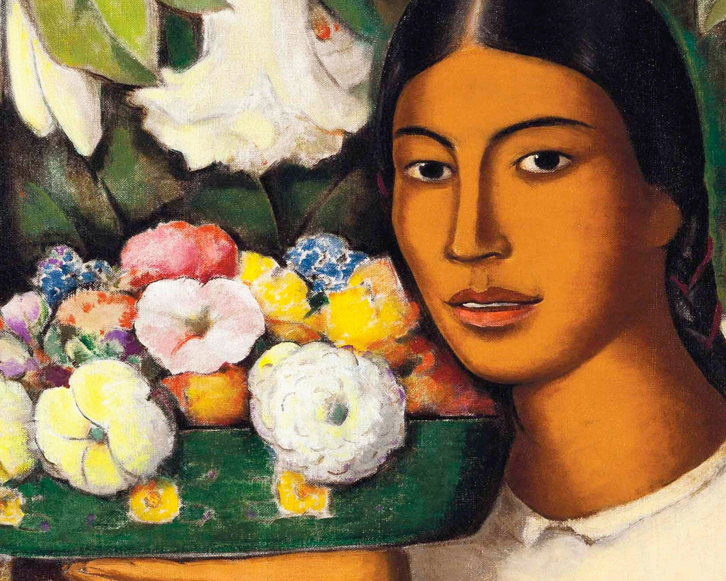 Artistic depiction of a woman with flowers, by Alfredo Ramos Martinez.