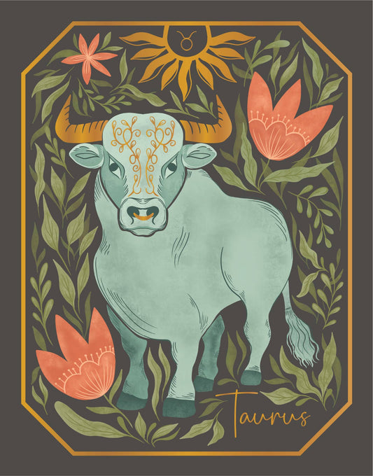 The Taurus Zodiac Garden Gold Foil Greeting Card