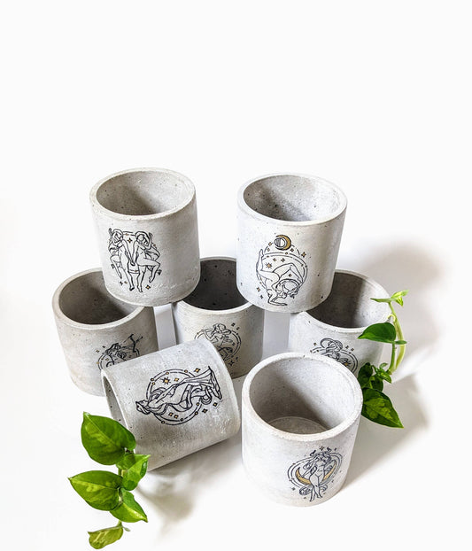 Zodiac Horoscope Handrawn Concrete Planter