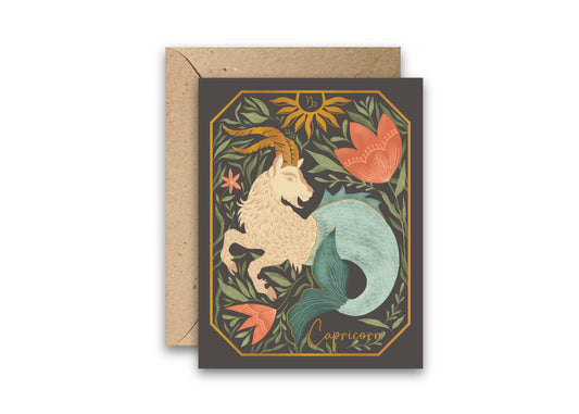 The Capricorn Zodiac Garden Gold Foil Greeting Card