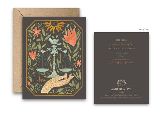 The Libra Zodiac Garden Gold Foil Greeting Card