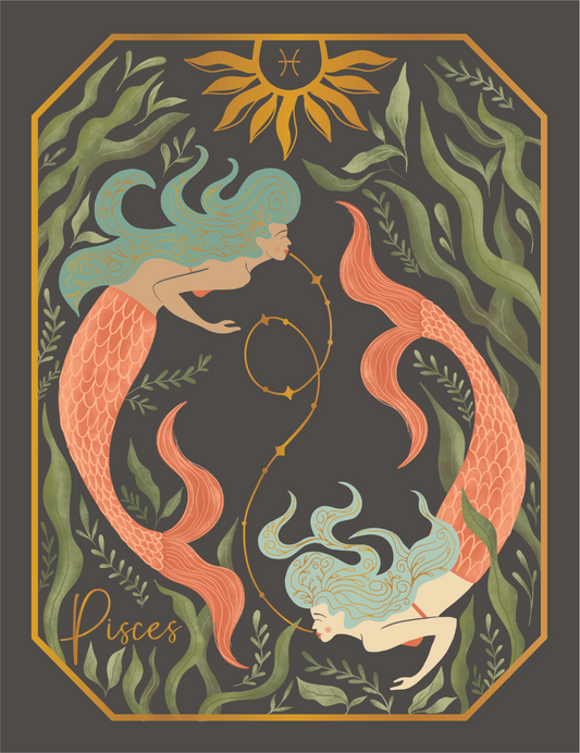 The Pisces Zodiac Garden Gold Foil Greeting Card