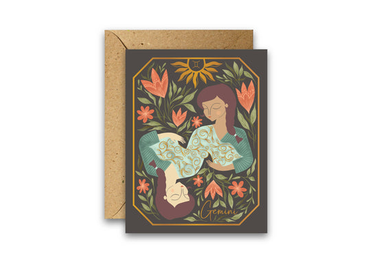 The Gemini Zodiac Garden Gold Foil Greeting Card