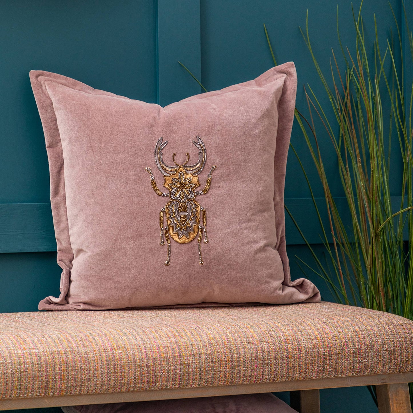 Bellatrix Embroidered Cushion in Heather